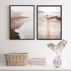 Kit 2 Quadros Fotografias Areia Praia Mar- Bege E Marrom 45x3