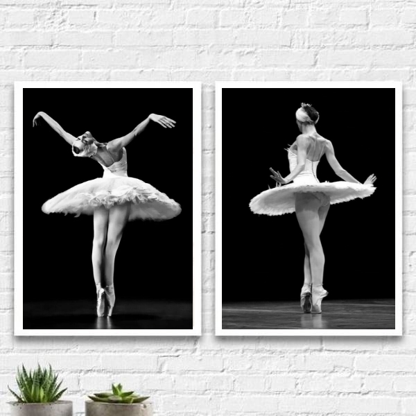 Kit 2 Quadros Fotografias Bailarinas 45x34cm Moldura:madeira