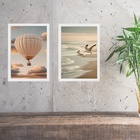 Kit 2 Quadros Fotografias Bege - Voos 24x18cm - Com Vidro Mol