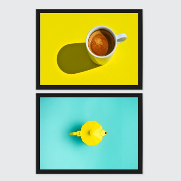 Kit 2 Quadros Fotografias Café E Cafeteira 33x24cm - Com Vidr