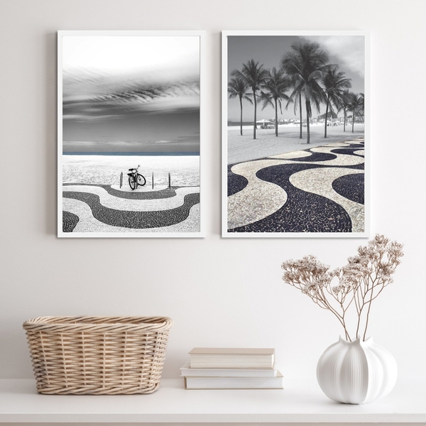 Kit 2 Quadros Fotografias Calçada De Copacabana 24x18cm Moldu