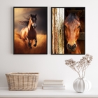 Kit 2 Quadros Fotografias Cavalos Marrom 24x18cm Moldura:made