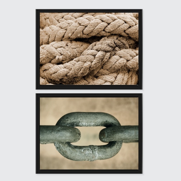Kit 2 Quadros Fotografias Corda E Corrente 24x18cm - Com Vidr