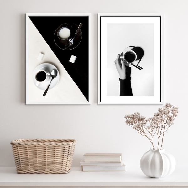 Kit 2 Quadros Fotografias De Café Em Branco e preto 45x34cm M