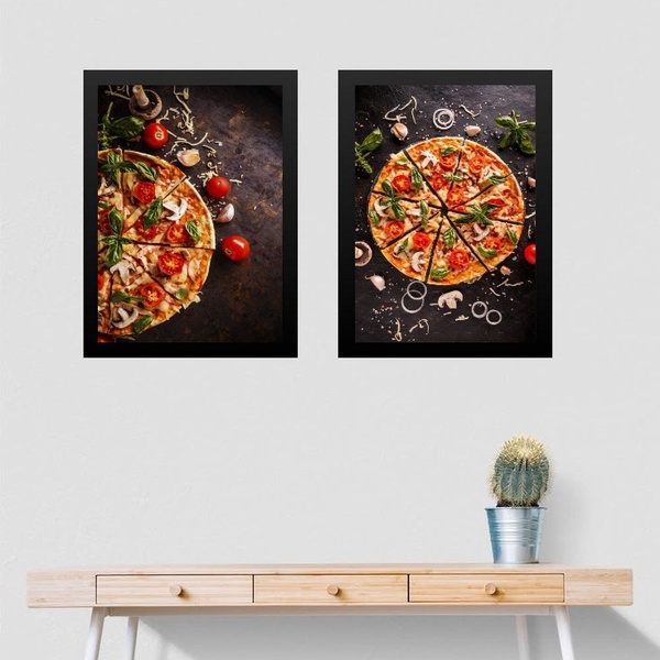 Kit 2 Quadros Fotografias De Pizzas 33x24cm Moldura Branca