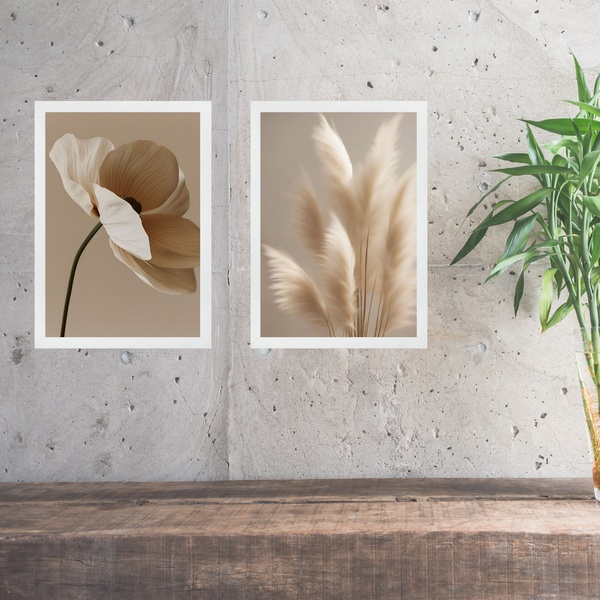 Kit 2 Quadros Fotografias Flores Bege - Quarto Sala 24x18cm M