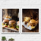 Kit 2 Quadros Fotografias Hambúrguer 33x24cm Moldura:madeira