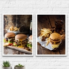 Kit 2 Quadros Fotografias Hambúrguer 45x34cm - Com Vidro Mold