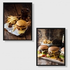 Kit 2 Quadros Fotografias Hambúrguer 45x34cm - Com Vidro Mold