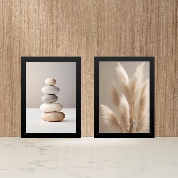 Kit 2 Quadros Fotografias Minimalistas Bege 24x18cm - Com Vid