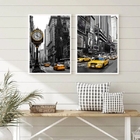 Kit 2 Quadros Fotografias N.y Preto E Branco Taxi Amarelo 24x
