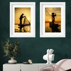 Kit 2 Quadros Fotografias Pescadores- 60x48cm Moldura:madeira