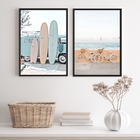 Kit 2 Quadros Fotografias Praia Kombi E Bicicleta 33x24cm Mol