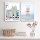 Kit 2 Quadros Fotografias Praia Kombi Pranchas surf 33x24cm -
