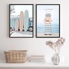 Kit 2 Quadros Fotografias Praia Kombi Pranchas surf 33x24cm M