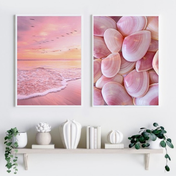 Kit 2 Quadros Fotografias Praia Rosa 33x24cm - Com Vidro Mold