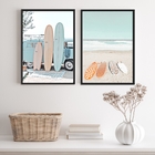 Kit 2 Quadros Fotografias Praia Soft Pranchas de surf 24x18cm