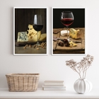 Kit 2 Quadros Fotografias Rusticas Queijos e vinhos 33x24cm M