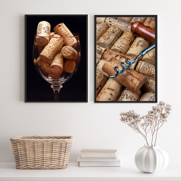 Kit 2 Quadros Fotografias Rusticas Vinho rolhas 45x34cm - Com