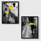 Kit 2 Quadros Fotografias Sombrinhas Amarelas 45x34cm - Com V