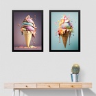 Kit 2 Quadros Fotografias Sorvetes Coloridos 45x34cm Moldura