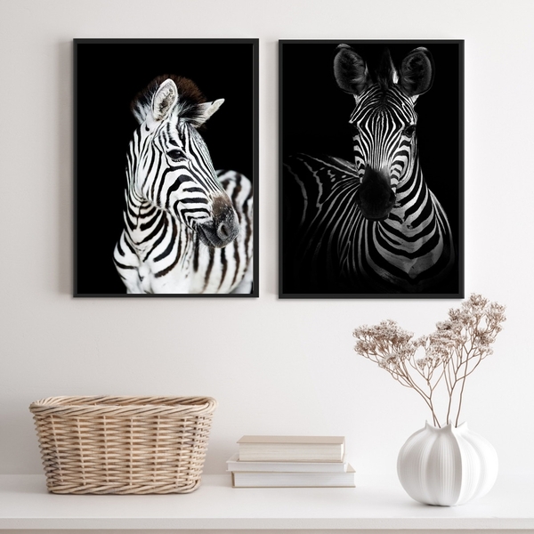 Kit 2 Quadros Fotografias Zebras 45x34cm Moldura:madeira Bran
