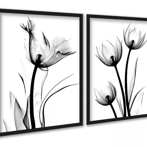 Kit 2 Quadros Fotos Flores Tulipas Minimalistas 45x34cm Moldu