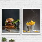 Kit 2 Quadros Fotos Hambúrguer E Batata Frita 33x24cm Moldura