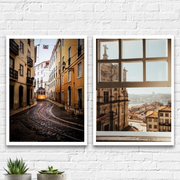 Kit 2 Quadros Fotos Portugal 24x18cm - Com Vidro Moldura:made