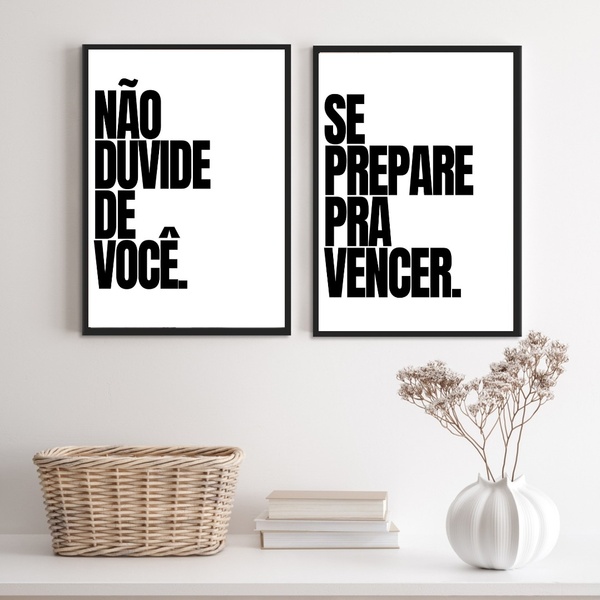 Kit 2 Quadros Frases Motivacionais - Vencer 33x24cm - Com Vid