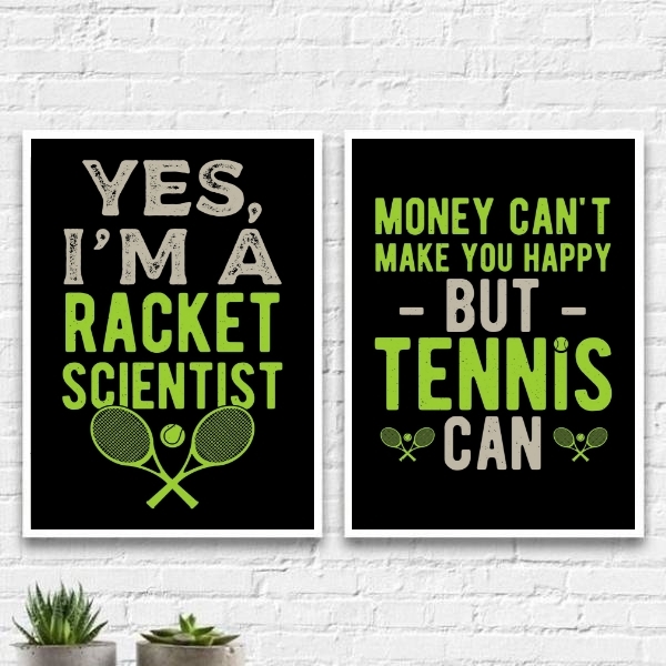 Kit 2 Quadros Frases Tennis 45x34cm Moldura:madeira Preta