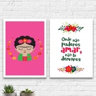 Kit 2 Quadros Frida Não Te Demores 24x18cm - Com Vidro Moldur