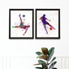 Kit 2 Quadros Futebol - Aquarela 45x34cm Moldura:madeira Bran