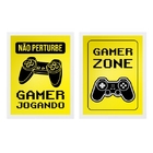 Kit 2 Quadros Gamer Zone Amarelo 33x24cm - Com Vidro Moldura: