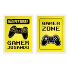 Kit 2 Quadros Gamer Zone Amarelo 45x34cm Moldura:madeira Bran