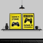 Kit 2 Quadros Gamer Zone Amarelo 45x34cm Moldura:madeira Preta