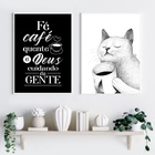 Kit 2 Quadros Gatinho Café Amor E Fé 24x18cm Moldura:madeira