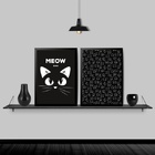Kit 2 Quadros Gatinho Meow Preto E Branco 24x18cm Moldura:mad