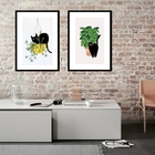 Kit 2 Quadros Gato Com Plantas - 60x48cm Moldura:madeira Bran