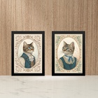 Kit 2 Quadros Gato E Gata - Clássicos Vintage 24x18cm Moldura