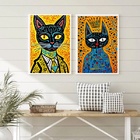 Kit 2 Quadros Gatos Vibrantes - Pop Arte 24x18cm - Com Vidro