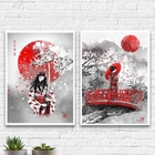 Kit 2 Quadros Geisha Art 33x24cm - Com Vidro Moldura:madeira