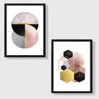 Kit 2 Quadros Geométricos 24x18cm Moldura:madeira Branca