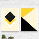 Kit 2 Quadros Geométricos Amarelo E Preto 45x34cm Moldura:mad