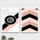 Kit 2 Quadros Geométricos Bola De Volley 24x18cm Moldura:made