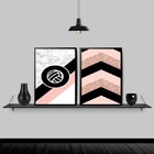 Kit 2 Quadros Geométricos Bola De Volley 45x34cm - Com Vidro