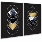Kit 2 Quadros Geométricos Preto Dourado Mármore 45x34cm - Com
