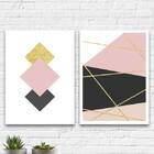 Kit 2 Quadros Geométricos Rosa E Dourado 45x34cm Moldura:made