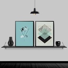 Kit 2 Quadros Geométricos Rosa Tiffany 45x34cm - Com Vidro Mo