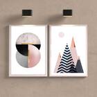 Kit 2 Quadros Geométricos Rosê Com Preto 24x18cm Moldura:made